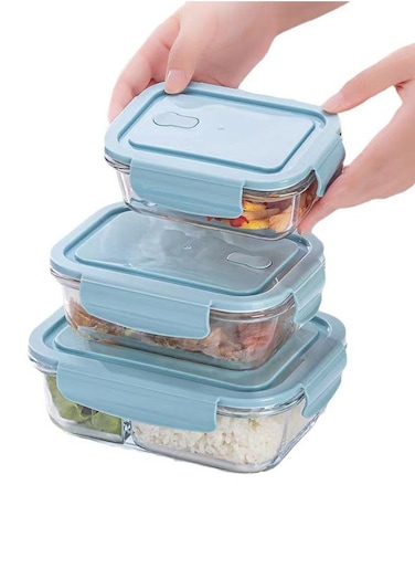 High boron glass fresh-keeping bowl set Microwave oven rectangular fresh-keeping box three sets