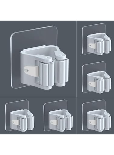 Khazna 6Pcs Mop Broom Holder Wall Mount, Mop Holder Self Adhesive Broom Hanger for Home Garage Garden Laundry Room Storage, Kitchen Tools Organizer