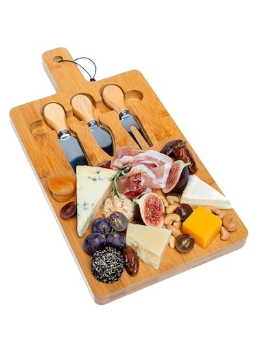 BPA&reg; Wooden Cheese Board and Knife Set 32x20cm &ndash; Chopping Board, Serving Platter, Charcuterie Board, Cheese Knives &ndash; Wooden Cheese Board Gift Set