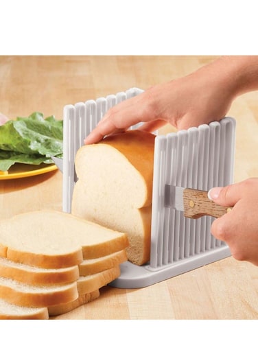Toast Slicer/ Cutting Guide for Homemade Bread, Plastic Bread Slicer Loaf for Slicing Bread Foldable Kitchen Baking Tools (White)