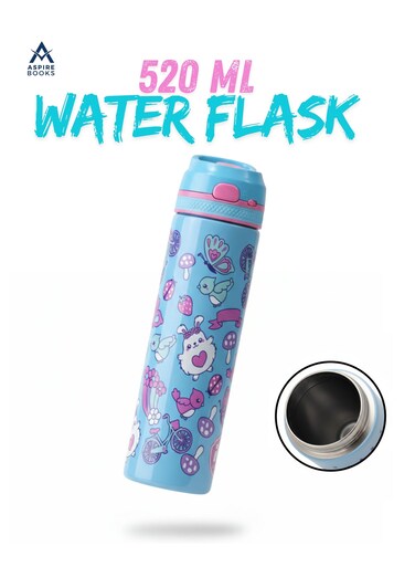 Books Kids Vacuum Insulated Flask Bottle 520ML &acirc;&euro;&ldquo; Blue &amp; Pink Printed Stainless Steel Flask for Girls, Leak-Proof Hot &amp; Cold Thermal Travel Mug with Flip-Top Straw Lid [TS-9218AS]