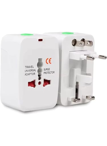 Universal Travel Adapter Type C, World Travel Power Plug With 2 USB, All In One Travel Plug Adapter For EU/US/UK/AU  (White)