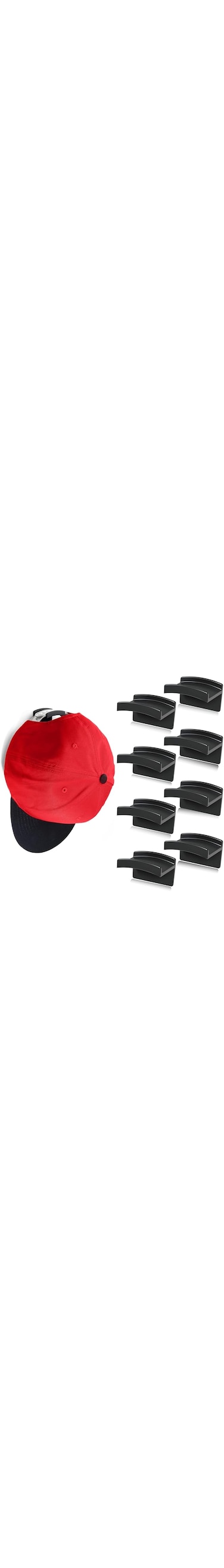 Heatunk 8-Pack Minimalist Adhesive Hat Hooks: Strong Hold, No Drilling Required (Black)