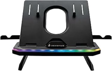 SureFire Portus X1 Gaming Laptop Stand, Notebook Stand Height Adjustable with RGB Lighting, Holder for Laptops with 10, 17.3 Inches, Tablet Risers with Ventilation for the Desk