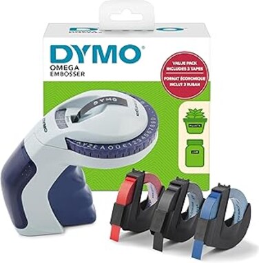 Dymo Embossing Label Maker with 3 Label Tapes   Omega Label Maker Starter Kit   Small, Ergonomic Design with Turn Click Wheel   For Home, DIY &amp;amp; Crafting (&amp;pound;/&amp;euro;, &amp;Auml;, &amp;Ouml; &amp;amp; &amp;Uuml;)