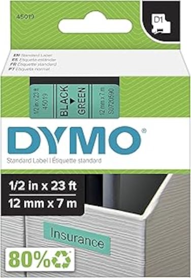 Dymo Standard D1 Labeling Tape For Labelmanager Label Makers, Black Print On Clear Tape, 1/4'' W X 23' L, 1 Cartridge (43610) 1.3 cm