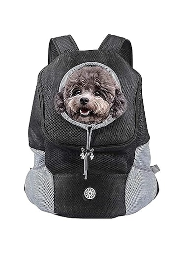 Tyasdery Dog Puppy Backpack, Pet Carrier Backpack Carrier Pet Travel Carrier Dog Front Carrier with Breathable Head Out Design and Padded Shoulder for Hiking (Small, Black)