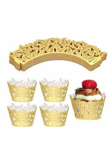 Cupcake Paper Wrappers, 50 Pcs Lace, Baking Cups, Laser Cut Butterfly Cases Muffin, for Weddings Birthday Party Supplies