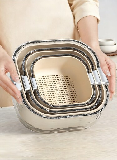 3-Piece Stackable Colander &amp; Strainer Set &acirc;&euro;&ldquo; Kitchen Drainage Basket with Water Storage Base, Dust-Proof Lid for Washing Fruits Vegetables, Organizing Dishes Utensils