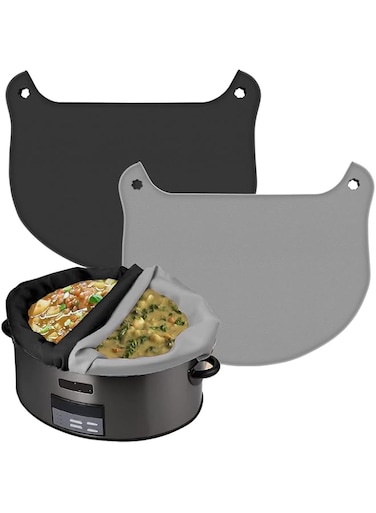 KASTWAVE Silicone Slow Cooker Liners, Reusable Slow Cooker Cooking Bags Fit 3-8.5 Quarts for Oval or Round Pot Slow Cooker, Leakproof &amp; Easy Clean Bags Liners, Kitchen Accessories (Black+Gray)(2 Pack)