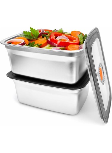 2 PCS Stainless Steel Food Storage Containers With Lids(50oz), Leak Proof &amp; Airtight   Stainless steel freezer Containers,For Meal Prep,Fruit,Freezer