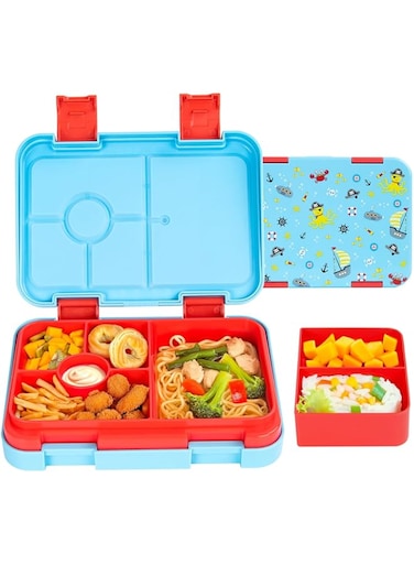 QCQHDU Bento Box for Children and Toddlers, Small Lunch Box with 6 Compartments, BPA-Free Lunch Box Children, Leak-Proof Snack Container for Nursery, Back to School (Light Blue)
