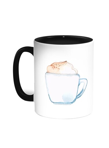 Cup Of Coffee In A Foam Printed Mug Black/White