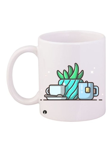 Vase With Cup Printed Coffee Mug White/Blue/Green
