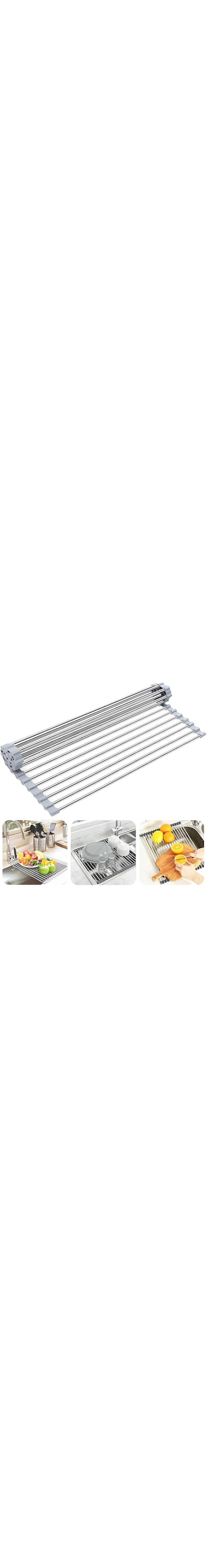Searik Over The Sink Dish Drying Rack, Roll up Sink Dish Drainer Rack Multipurpose Foldable Kitchen Stainless Steel Dish Rack Sink Drying Rack (17.7&rdquo; x 11.8&rdquo;)