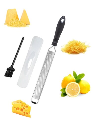Grater, Lemon Zester, Easy to Grate Parmesan Cheese, Lemon, Ginger, Garlic, Nutmeg, Chocolate, Sharp Stainless Steel Grater, Silver