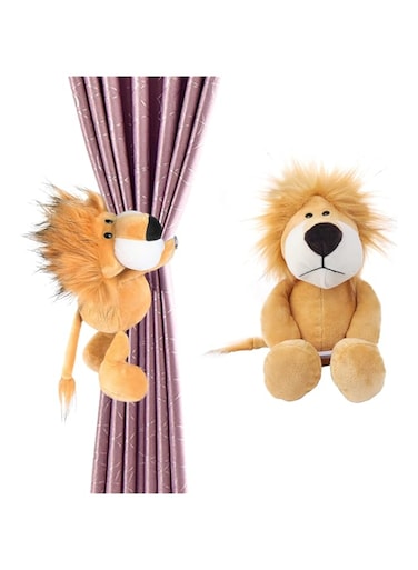 2 Pack Animal Curtain Tiebacks, 8" Hanging Stuffed Lion Toy Curtain Ties, Forest Animals Stuffed Cartoon Curtain Holder with Elastic Button Tie Rope for Curtains, Living Room, Office Window Drapery