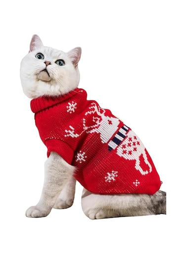 Christmas Theme Dog Sweater Costume Cat Elk Print Holiday Outfit Dog Puppy Kitten Kitty Shirt Clothes (Red, XXL)