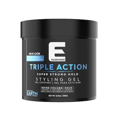 Elegance E-Series Earth Triple Action Styling Gel 250ml - Super Strong Hold, Volumizing, Flake-Free with Long-Lasting Shine and Refreshing Fragrance