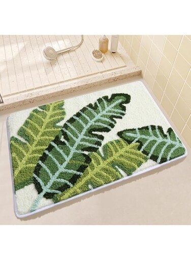MedMad Strong Water Absorbent Plush Microfiber Bath Mat Rug，Non Slip Green Leaves Bathroom Mat, Machine Washable Quick Dry Shower Rug for in Front of Bathtub Shower Room Sink (40 * 60cm, style 2)
