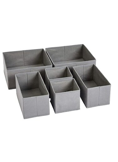 Sulfar Cloth Drawer Storage Organizer Boxes, Set of 6, Gray