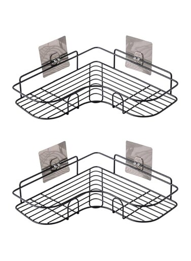 Bathroom Corner Shelves, 2Packs Adhesive No Drilling Mounted Wall Shower Caddy Organizer, Black Iron Kitchen Storage Triangle Shelf