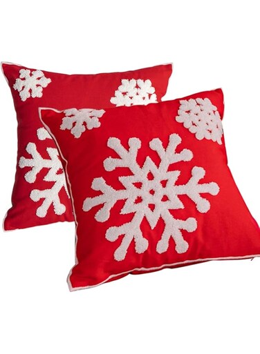 AFIRMLY 18x18,Cotton Christmas Blessing Throw Pillow Cover for Bed Sofa Cushion Car Snowflake Embroideried Pillowcases,1pair Red