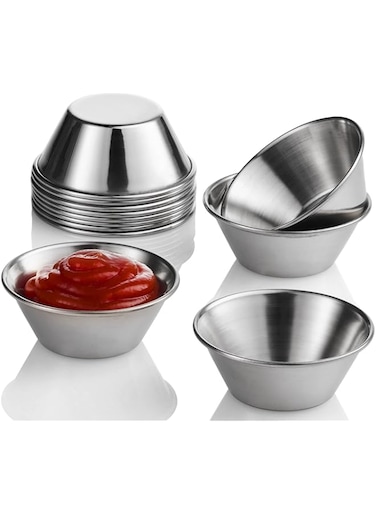 Nechtik Small Sauce Cups, Stainless Steel Ramekin Dipping Sauce Cup, Commercial Grade Individual Round Condiment cups (12, 1.5 oz.)
