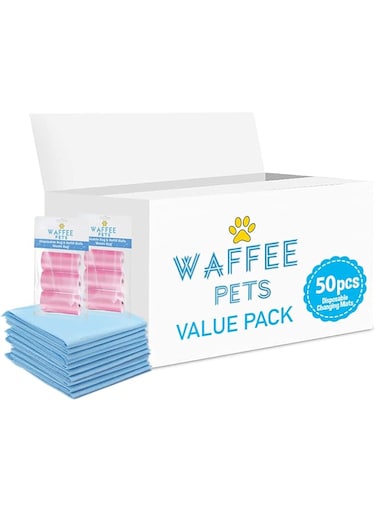 Waffee Disposable Changing Mat 50 + Pack Of 2 Refill Pink (6 Rolls) 120 Nappy Bags