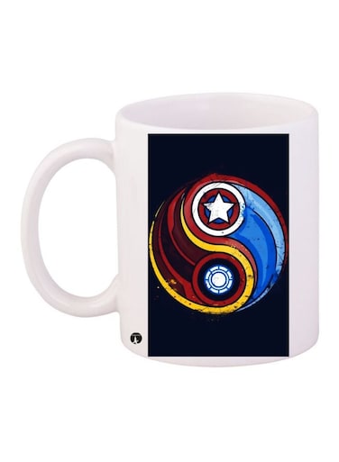 Iron Man And Captain America Logo Printed Coffee Mug White/Red/Blue