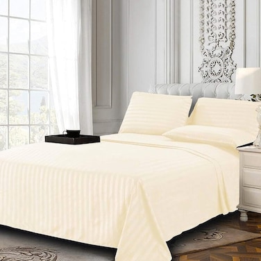 CRAFT Hotel Quality 6-Piece Stripe Bed Sheet Set - Beige, Twin