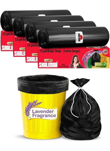 Premium OXO Biodegradable Garbage Bag with Tie, 60 Bags, 76x94 cm, Black, Heavy Duty Leak Proof Lavender Scented Trash Bags for Home and Office Use