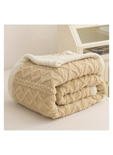 Jacquard Sherpa Blanket Single Size Faux Fur Bed Blanket 160x220cm Flannel Fleece Reversible Blanket Warm and Plush Throw Blanket Beige