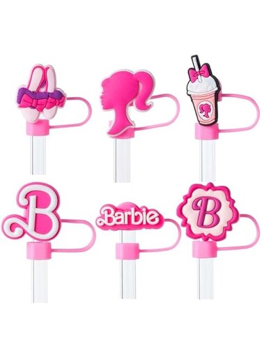 6Pcs Hot Pink Straw Covers for Stanley Tumblers: Reusable Silicone Toppers for 30oz &amp; 40oz Cups with Handle, Compatible with 10mm Straws