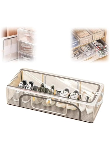 ORCHID M&reg;Shoe Storage Box - Pvc Waterproof &amp; Foldable, Shoe Organizer for Closet, Clear Plastic Stackable, Collapsible Shoe Storage Organizer for Closets, Entryways, Under Beds(2 Zipper Opening)