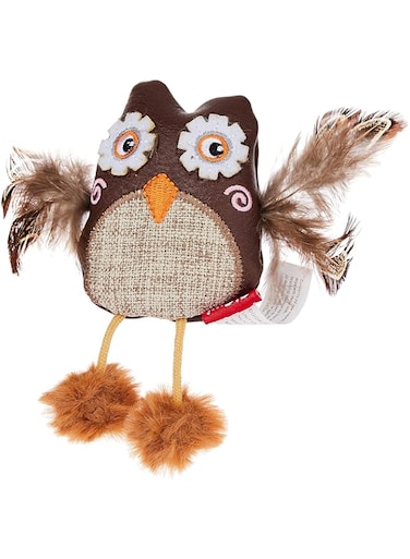Gigwi Toy Owl Catch &amp; Scratch Eco line with Slivervine Leaves and Leatherette (7526)