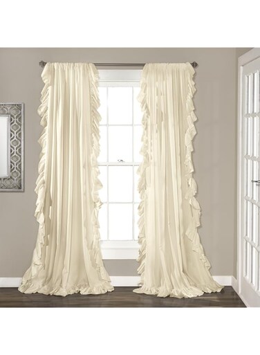 Lush Decor Reyna Ruffle Window Curtain Panel Set for Living, Dining, Bedroom (Pair), 54"W x 108"L, Ivory