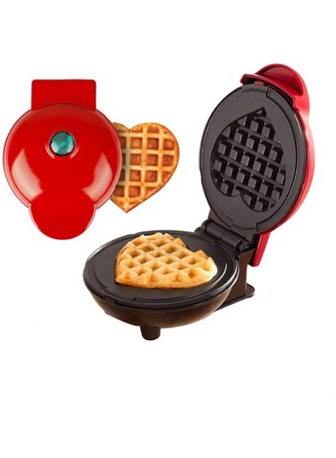 Beauenty 350W Mini 4 Inch Waffle Maker Machine for Individuals, kids party, Paninis, Hash Browns, Other On the Go Breakfast, Lunch,or Snacks, with Easy to Clean, Non-Stick Sides (Heart Waffle Maker)