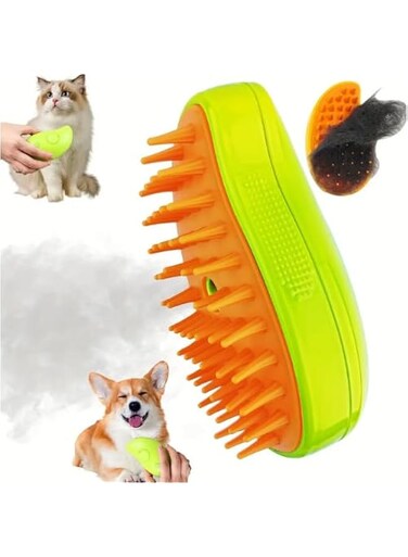 Cat Steam Brush With Liquid 3 in 1 Multifunctional Self Cleaning Cat Brush, Steam Enhanced Cat Brush for Cat Massage, Remove Loose And Tangled Hair(Green) (Liquid Included)