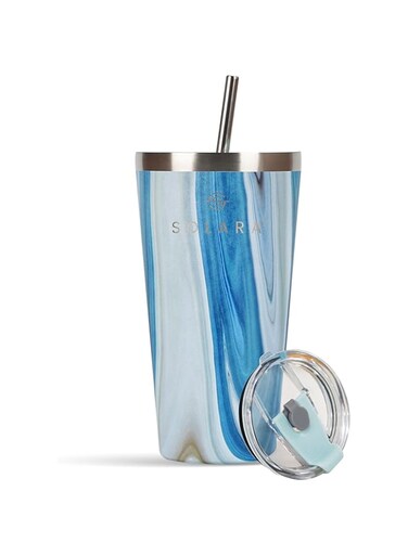 SOLARA Tumbler with lid and Straw 475ml, Double Wall Insulated Stainless Steel Coffee Tumbler, Travel Mug with Lid, Hot and Cold Coffee Mug with lid for Office, Home and Travel -Blue Marble