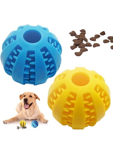 2Pcs Dog Treat Toy Ball, Rubber Dog Food Ball for Cleaning Dog Tooth, Dog Stimulation Toys for Small Medium Dogs
