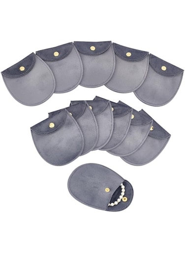 NALACAL 12Pcs Velvet Jewelry Storage Pouches, 8.3x7.7x0.8cm Gray Jewelry Bags with Golden Tone Snap Fastener Small Jewelry Gift Pouch for Jewelry Storage Keeping Wedding Favor Party Gift Packaging