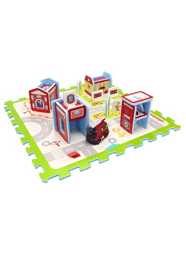 Sunta Fire Station Adventure With Fire Engine Puzzle Mat, Multicolor