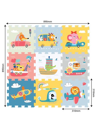Sunta Transportation &amp; Animals Baby Puzzle Mat 9-Pieces