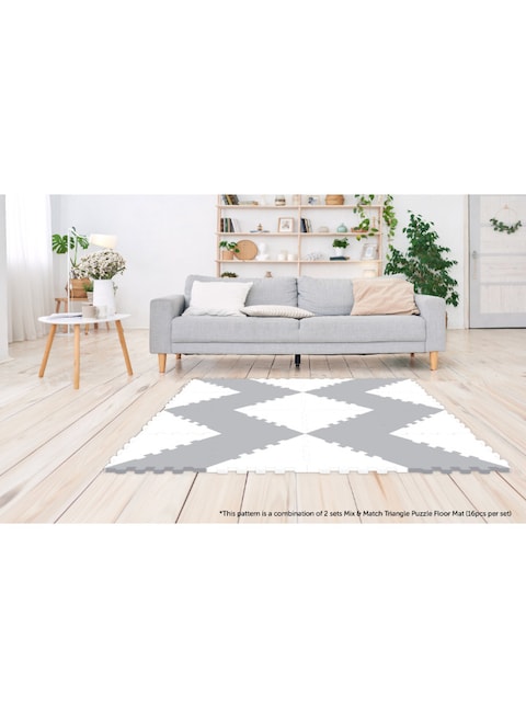 Sunta, 2 Colours Triangle Puzzle Floor Mat, Floor Mat Mix &amp; Match Triangle Puzzle,16 Pcs, Grey