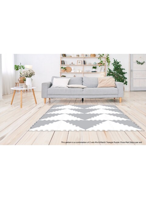 Sunta, 2 Colours Triangle Puzzle Floor Mat, Floor Mat Mix &amp; Match Triangle Puzzle,16 Pcs, Grey