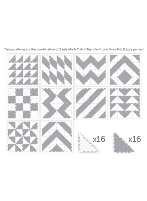 Sunta, 2 Colours Triangle Puzzle Floor Mat, Floor Mat Mix &amp; Match Triangle Puzzle,16 Pcs, Grey