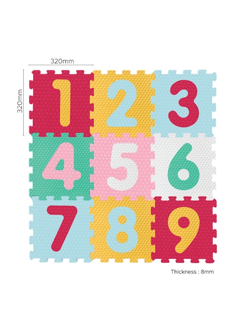 Sunta Mix Textured Numbers Puzzle Baby Mat, Interlocking Puzzle Foam, Baby Mat, Child Floor Mat, odorless and Waterproof, Non-toxic, High Quality EVA Foam, Non-Toxic Bedroom Mat, 9pcs - Assorted