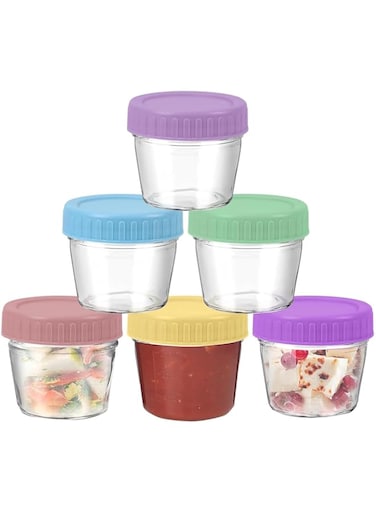 U-HOOME 12Pack Salad Dressing Container To Go,4.2oz Glass Small Condiment Containers with Lids,Dipping Sauce Cups Set for Food Lunch Box Work Trip,Sealed Salad Jars with Lids Meal Prep (6pcs-4.2oz)