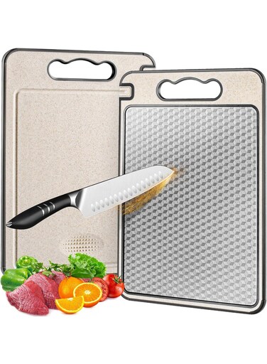 Cutting Board for Kitchen, Double Sided Non-slip Scratch-resistant Mesh Design with Juice Groove Food-Grade Wheat Straw PP Large Chopping Board&iuml;&frac14;&circ;25*36.5cm&iuml;&frac14;&permil;Easy to Clean